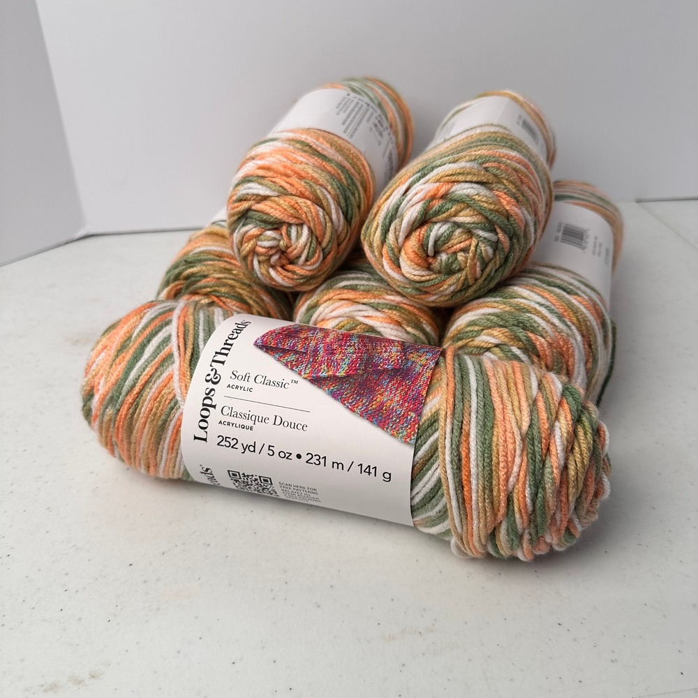 Loops & Threads Soft Classic Yarn Peach Tree Multi 6 Skeins Matching Lot 362366